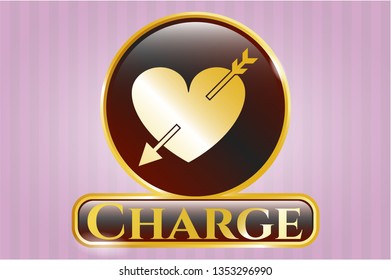  Gold shiny badge with heart with arrow icon and Charge text inside