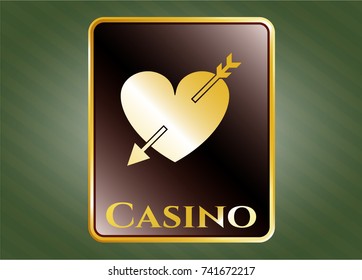  Gold shiny badge with heart with arrow icon and Casino text inside