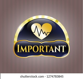  Gold shiny badge with heart with electrocardiogram icon and Important text inside