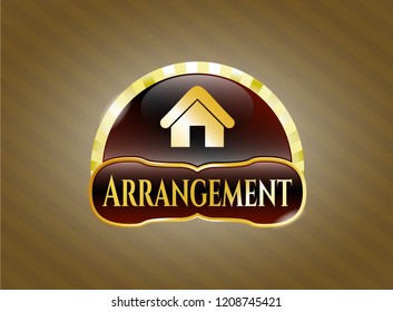  Gold shiny badge with home icon and Arrangement text inside
