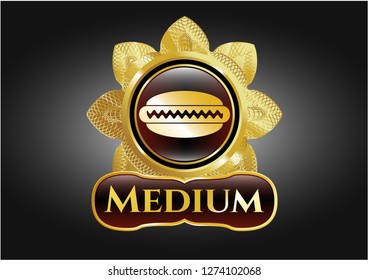  Gold shiny badge with hot dog icon and Medium text inside