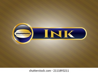 Gold shiny badge with hot dog icon and Ink text inside