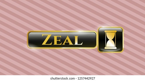  Gold shiny badge with hourglass icon and Zeal text inside