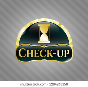  Gold shiny badge with hourglass icon and Check-up text inside