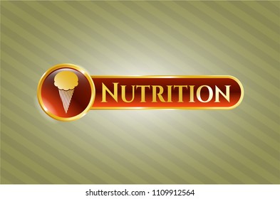  Gold shiny badge with ice cream icon and Nutrition text inside