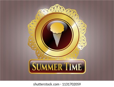  Gold shiny badge with ice cream icon and Summer Time text inside