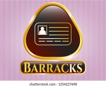  Gold shiny badge with identification card icon and Barracks text inside