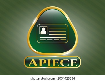 Gold shiny badge with identification card icon and Apiece text inside