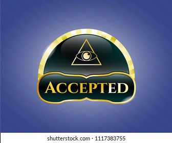  Gold shiny badge with illuminati pyramid icon and Accepted text inside