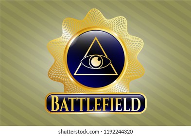  Gold shiny badge with illuminati pyramid icon and Battlefield text inside