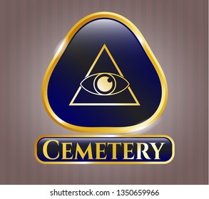  Gold shiny badge with illuminati pyramid icon and Cemetery text inside