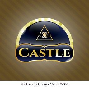  Gold shiny badge with illuminati pyramid icon and Castle text inside