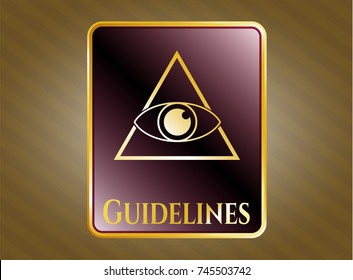  Gold shiny badge with illuminati pyramid icon and Guidelines text inside