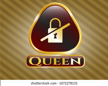  Gold shiny badge with inaccessible icon and Queen text inside