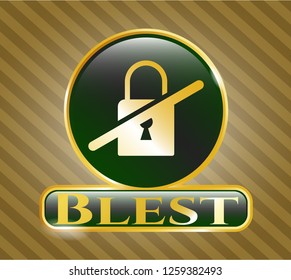  Gold shiny badge with inaccessible icon and Blest text inside