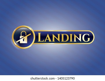  Gold shiny badge with inaccessible icon and Landing text inside