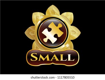  Gold shiny badge with jigsaw puzzle piece icon and Small text inside