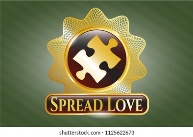  Gold shiny badge with jigsaw puzzle piece icon and Spread Love text inside