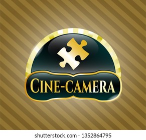  Gold shiny badge with jigsaw puzzle piece icon and Cine-camera text inside