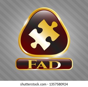  Gold shiny badge with jigsaw puzzle piece icon and Fad text inside