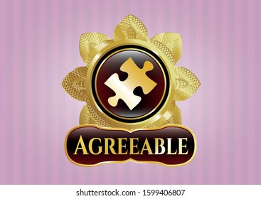  Gold shiny badge with jigsaw puzzle piece icon and Agreeable text inside