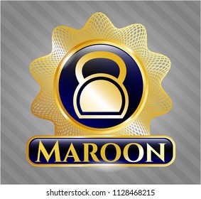  Gold shiny badge with kettlebell icon and Maroon text inside