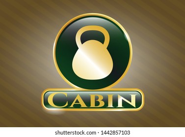  Gold shiny badge with kettlebell icon and Cabin text inside