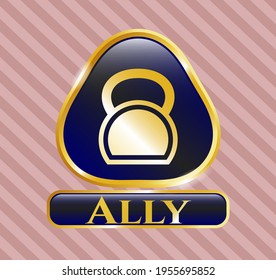 Gold Shiny Badge With Kettlebell Icon And Ally Text Inside