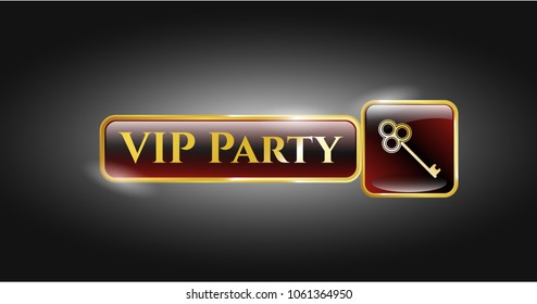  Gold shiny badge with key icon and VIP Party text inside