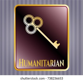  Gold shiny badge with key icon and Humanitarian text inside