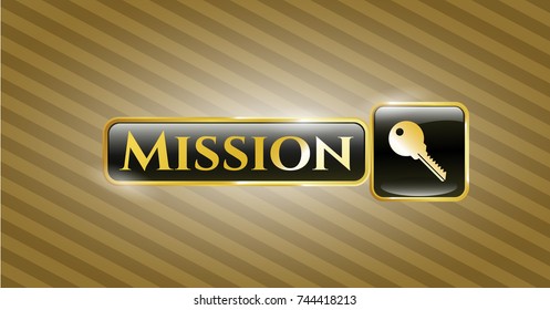  Gold shiny badge with key icon and Mission text inside