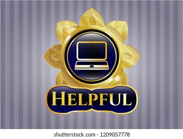  Gold shiny badge with laptop icon and Helpful text inside