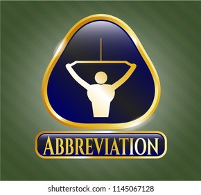  Gold shiny badge with lat pull down, exercise icon and Abbreviation text inside
