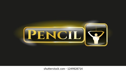  Gold shiny badge with lat pull down, exercise icon and Pencil text inside