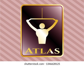  Gold shiny badge with lat pull down, exercise icon and Atlas text inside
