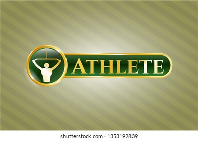  Gold shiny badge with lat pull down, exercise icon and Athlete text inside