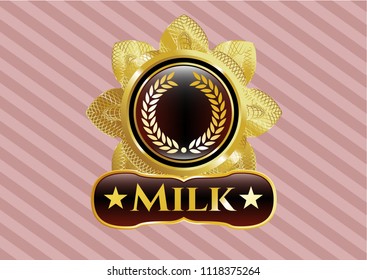  Gold shiny badge with laurel wreath icon and Milk text inside