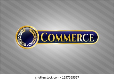  Gold shiny badge with laurel wreath icon and Commerce text inside