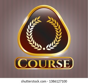  Gold shiny badge with laurel wreath icon and Course text inside