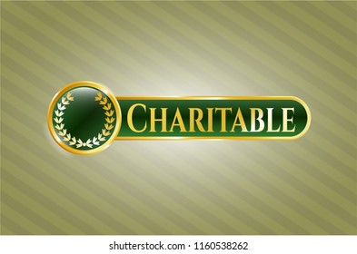  Gold shiny badge with leaf crown icon and Charitable text inside