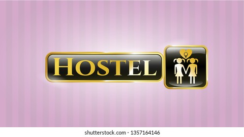  Gold shiny badge with lesbian love icon and Hostel text inside