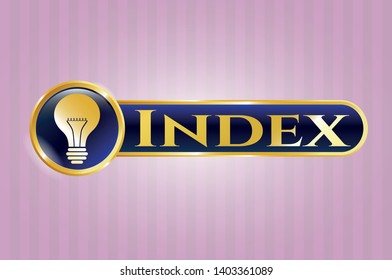  Gold shiny badge with light bulb icon and Index text inside