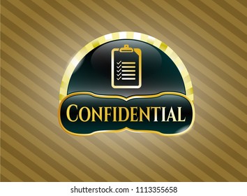   Gold shiny badge with list icon and Confidential text inside