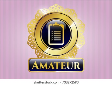  Gold shiny badge with list icon and Amateur text inside