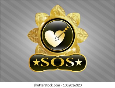 Gold shiny badge with love icon and SOS text inside