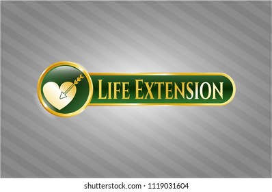  Gold shiny badge with love icon and Life Extension text inside
