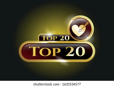  Gold shiny badge with love icon and Top 20 text inside