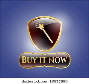   Gold shiny badge with magic stick icon and Buy it Now text inside
