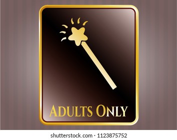  Gold shiny badge with magic stick icon and Adults Only text inside