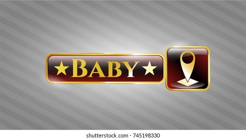  Gold shiny badge with map pointer icon and Baby text inside